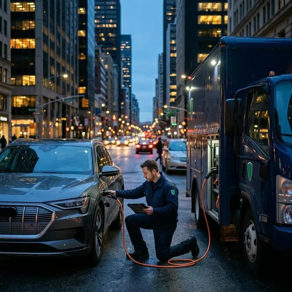 ChargePatrol technician charging an electric SUV